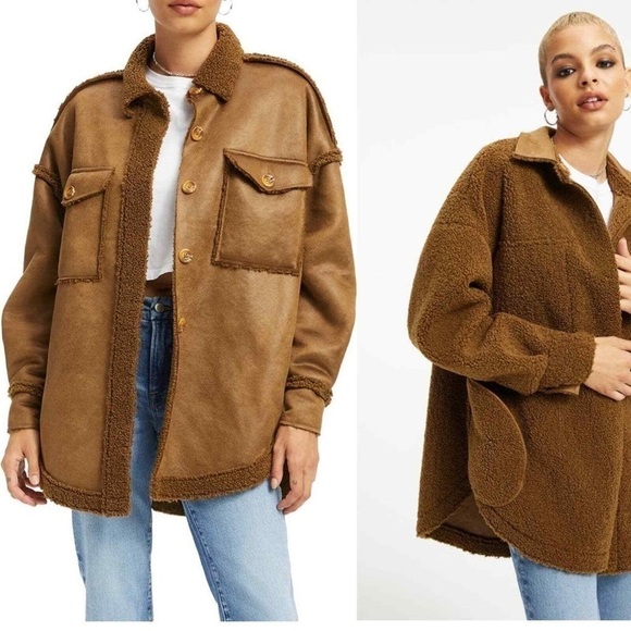New Good American Faux Shearling Brown Coat Jacket 7/8 or 4XL / 5XL - Picture 1 of 12